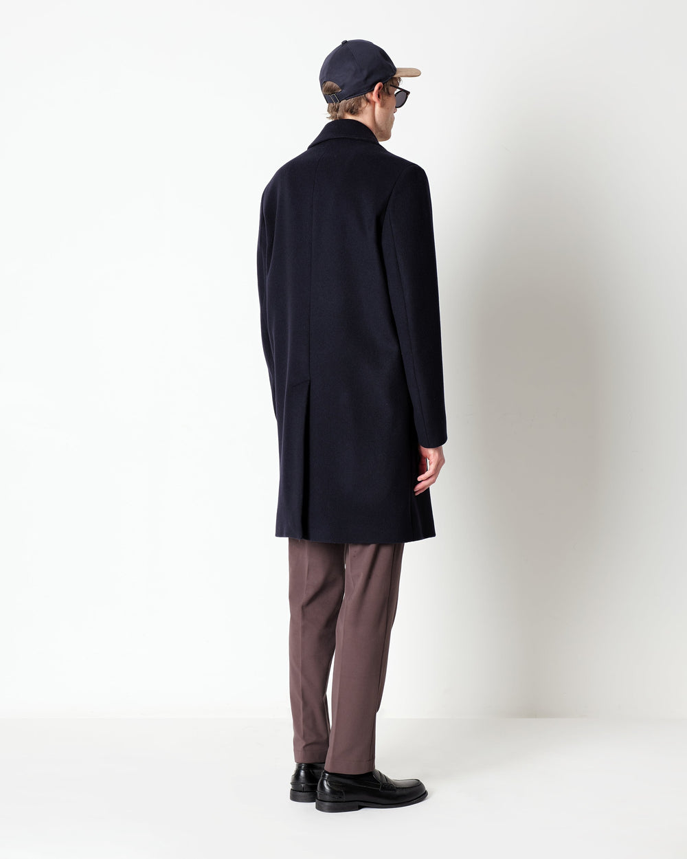 blue double breasted wool blend coat