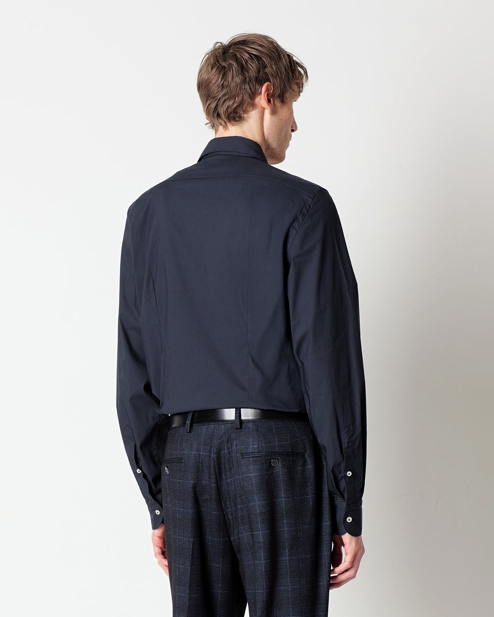 blue stretch cotton poplin washed shirt