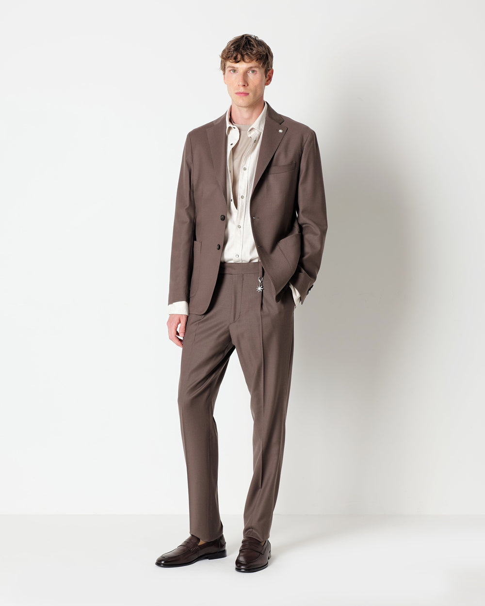 brown nuvola stretch wool flannel blazer