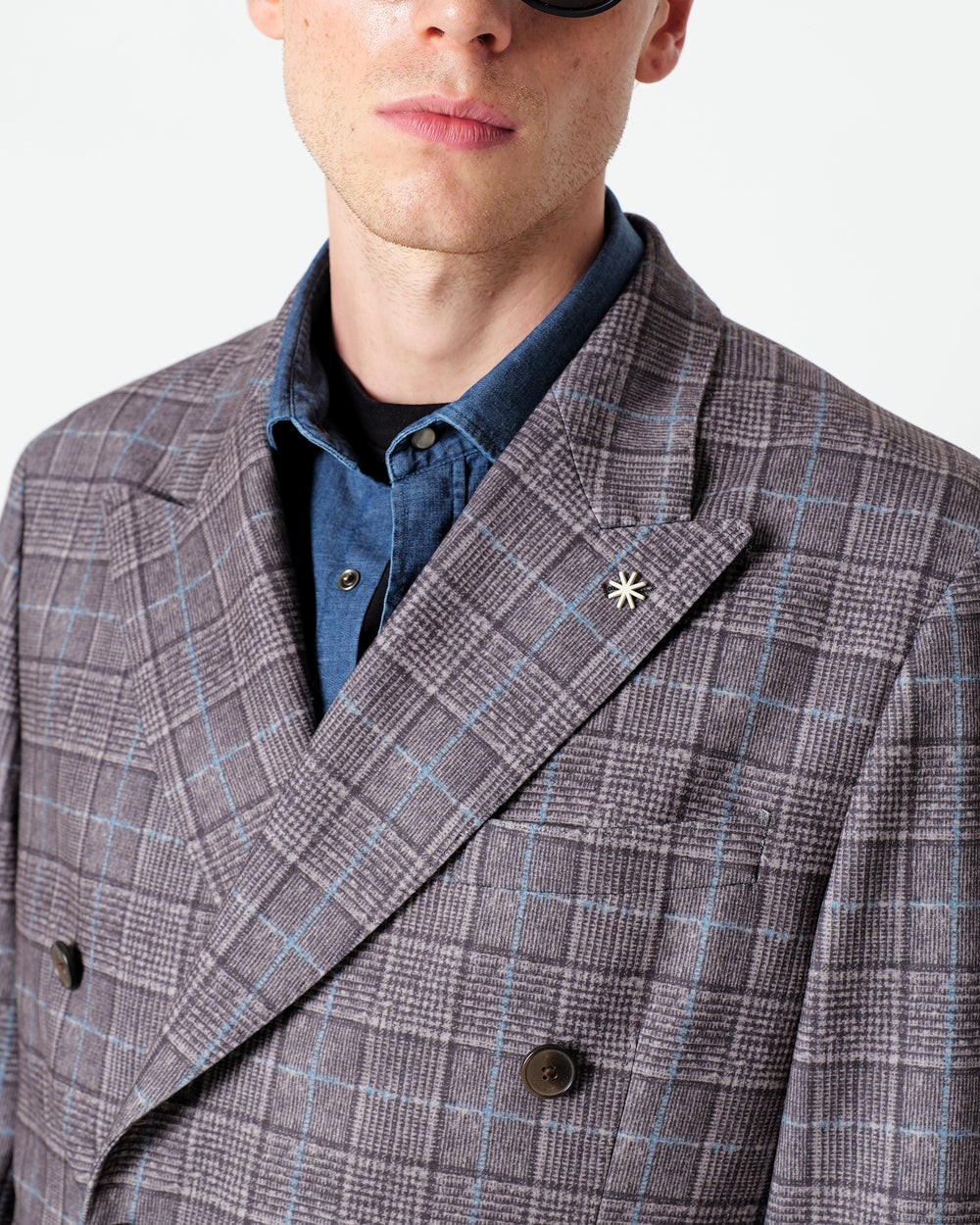 brown welsh jersey double breasted blazer in viscose blend