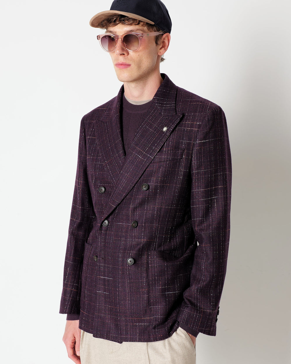 red nuvola double breasted boucle` check blazer in wool blend