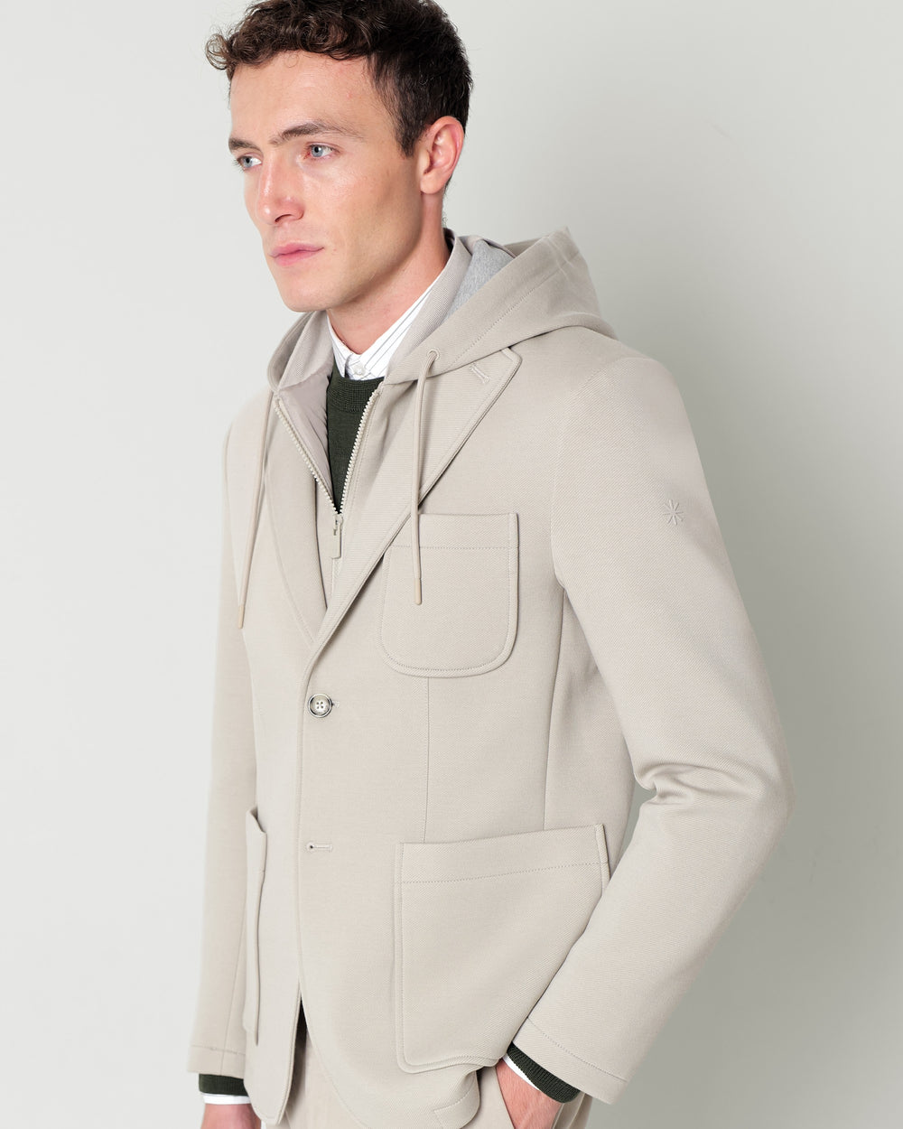 twill jersey hooded blazer