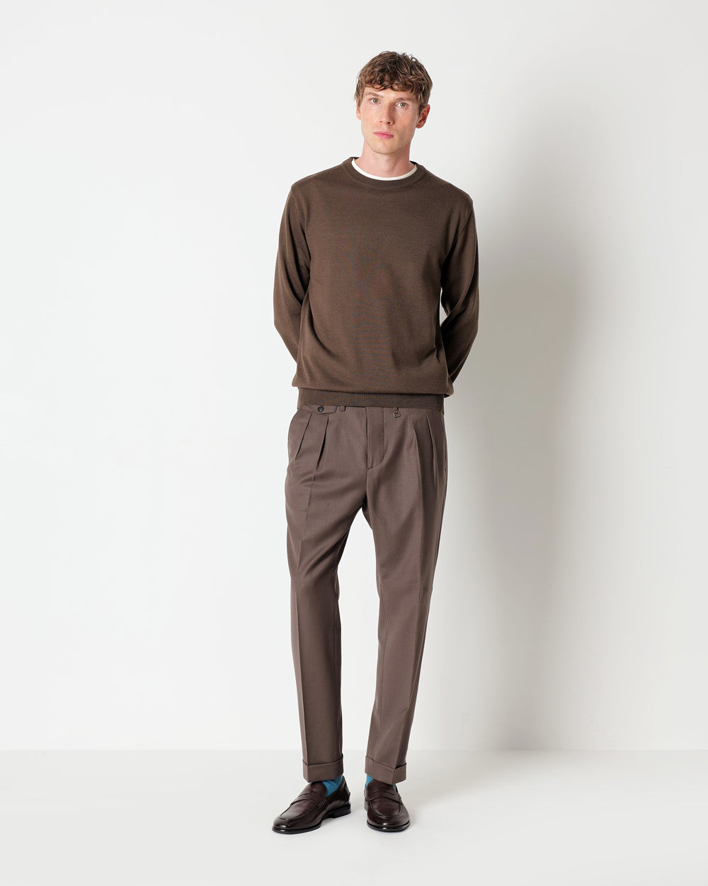 brown wool blend crew neck jumper