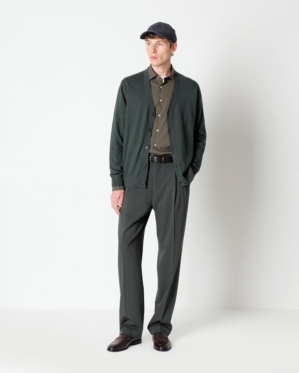 green pure wool cardigan