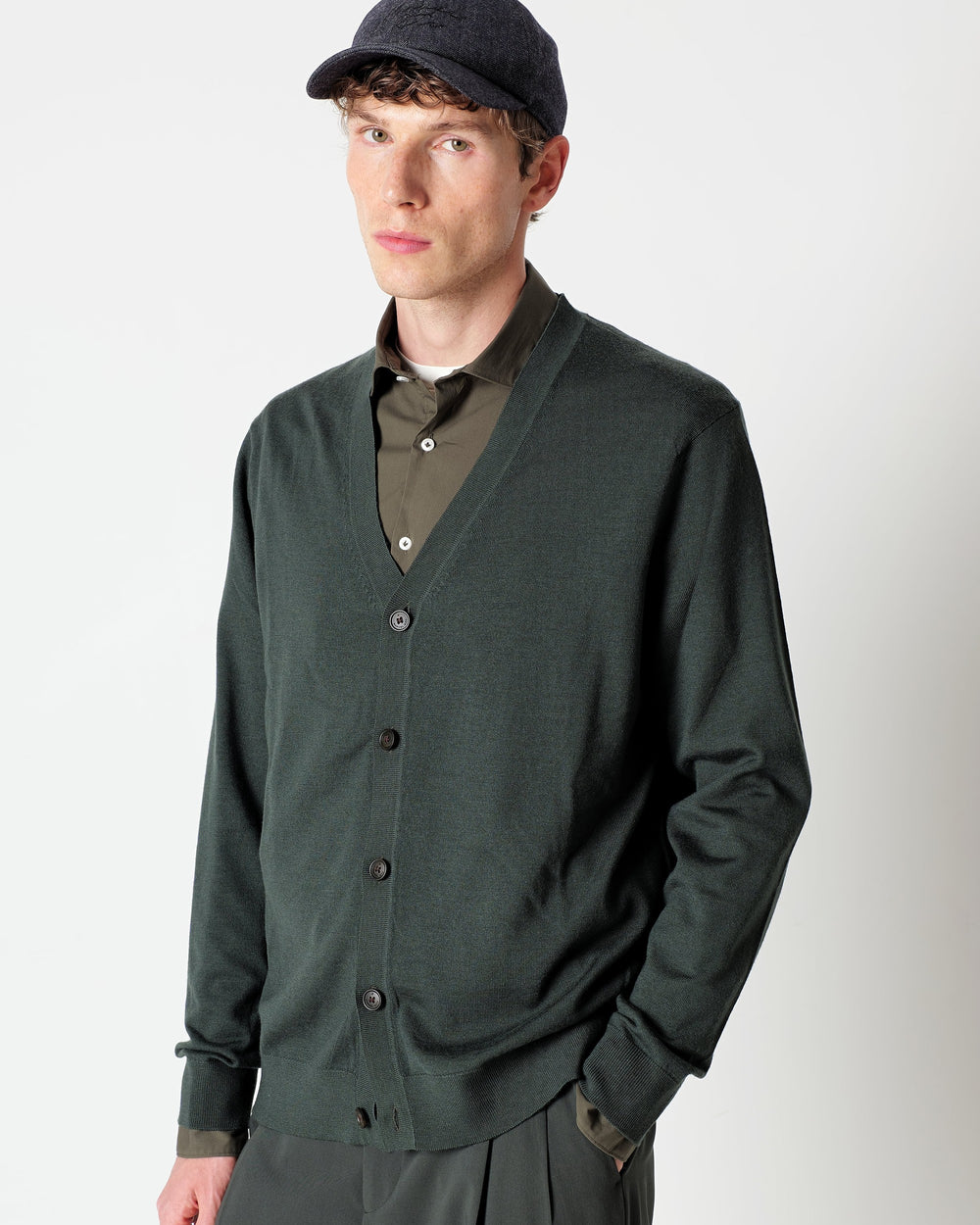 green pure wool cardigan