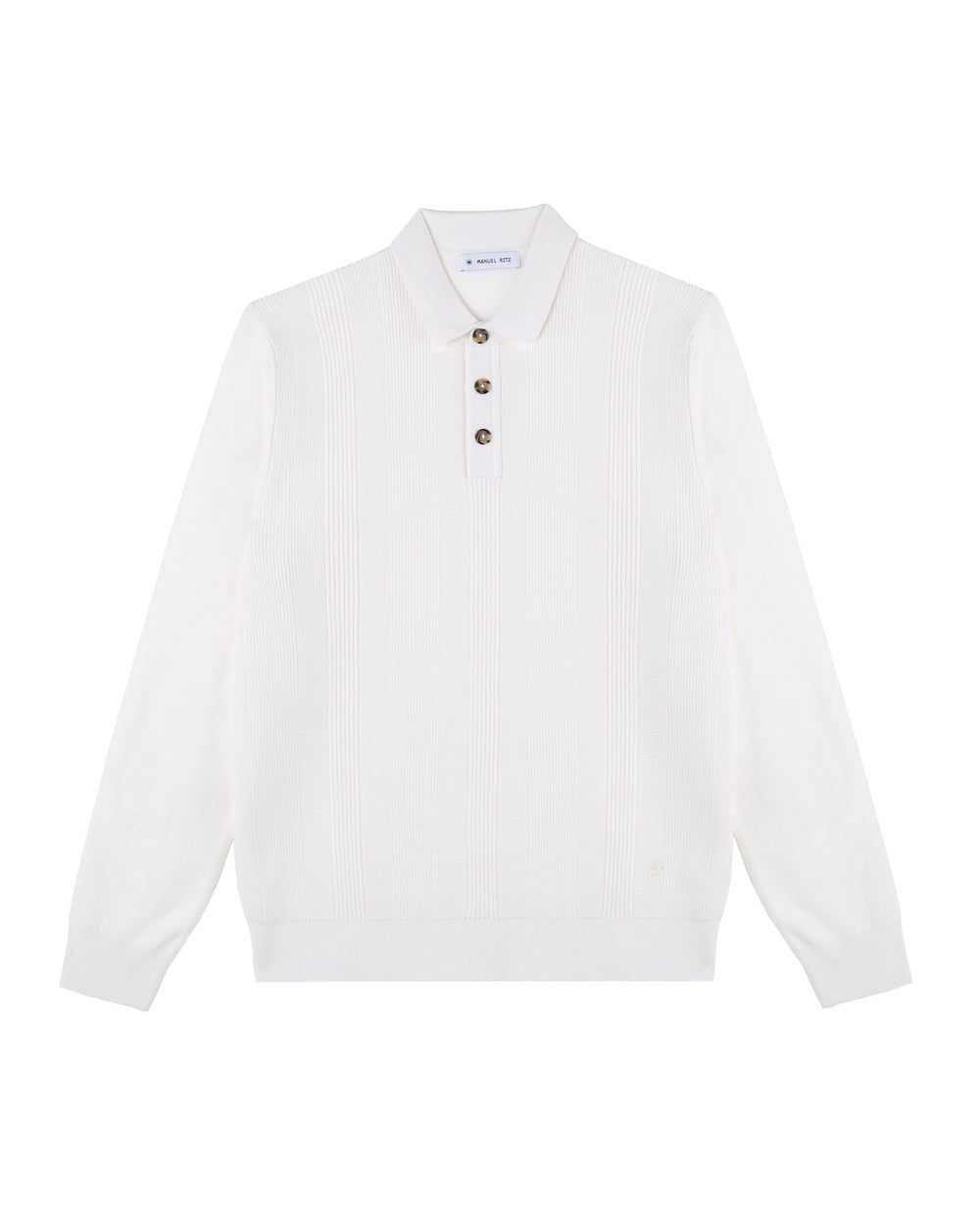 long sleeved polo shirt in a regimental pattern wool blend