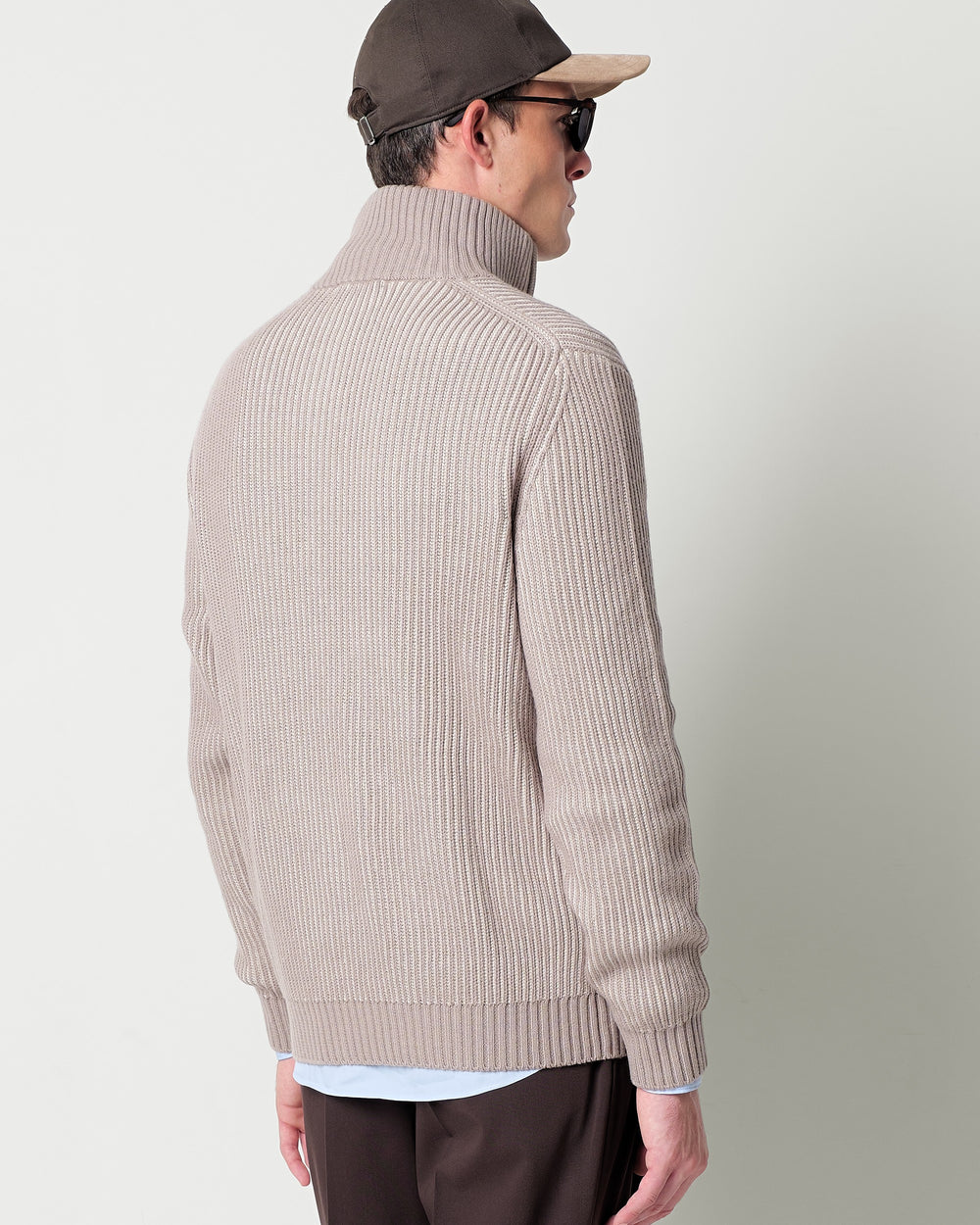 half zip wool blend jumper with a faded english ribbed