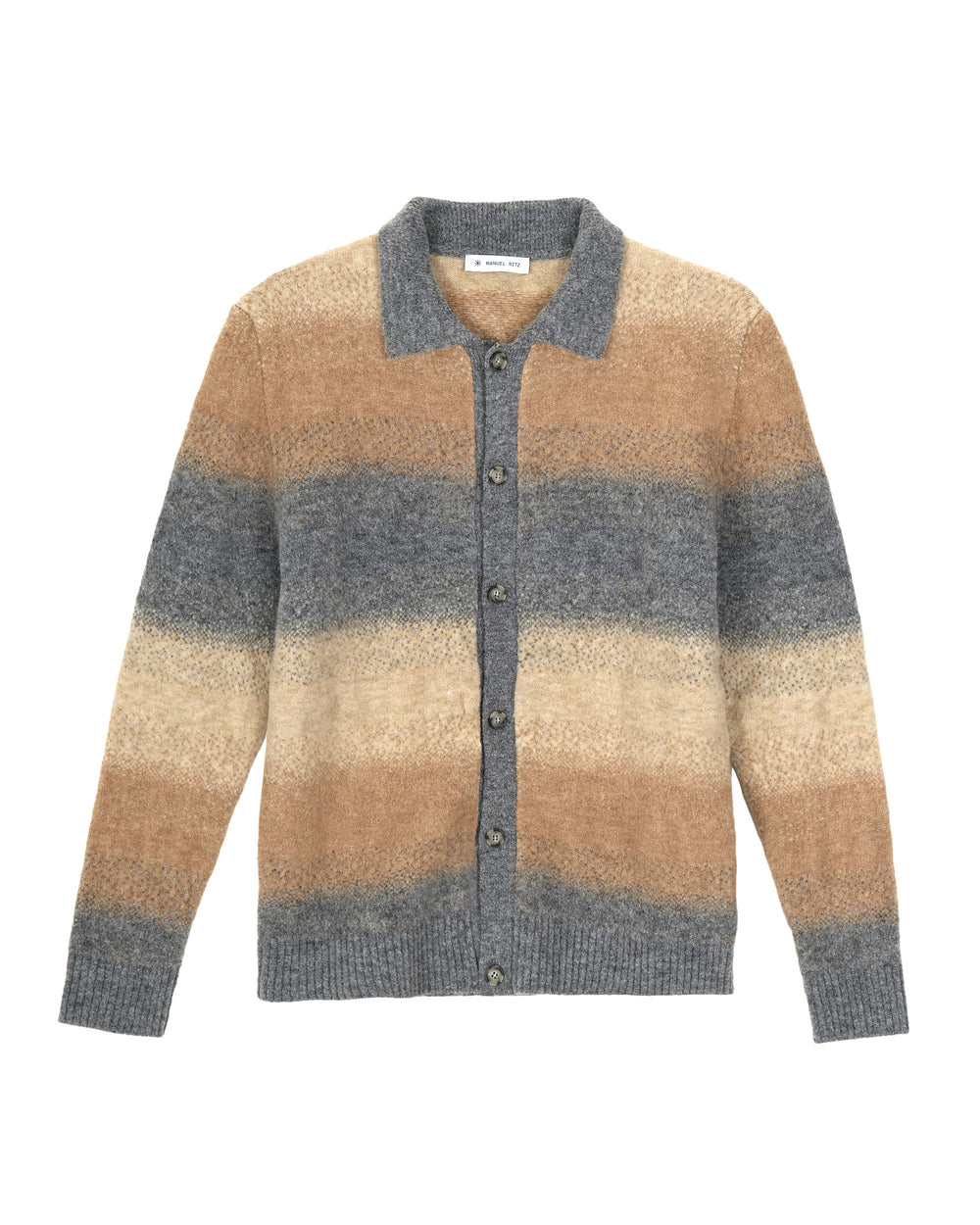 gray stretch wool blend degrade` polo cardigan