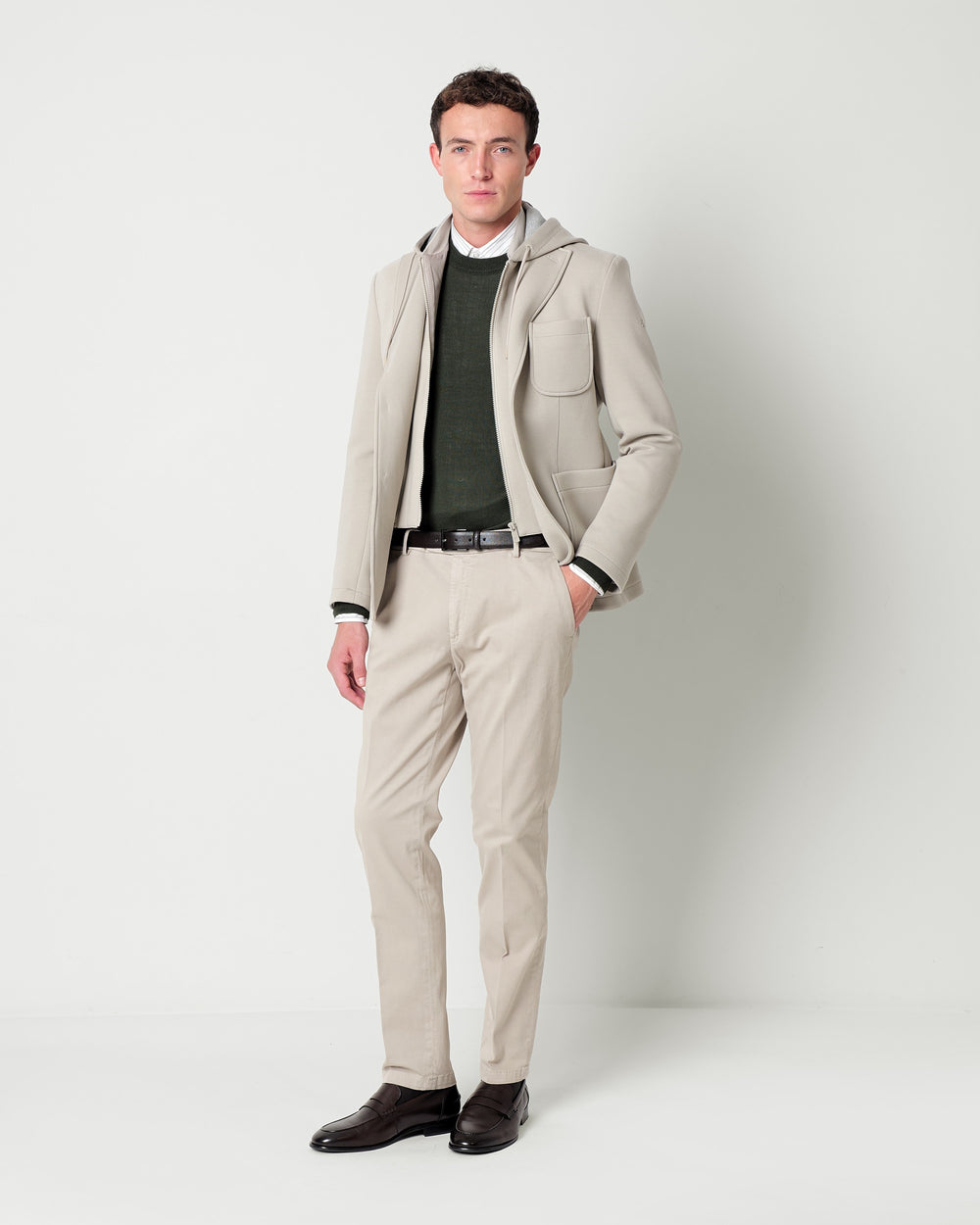 slim fit stretch cotton twill trousers