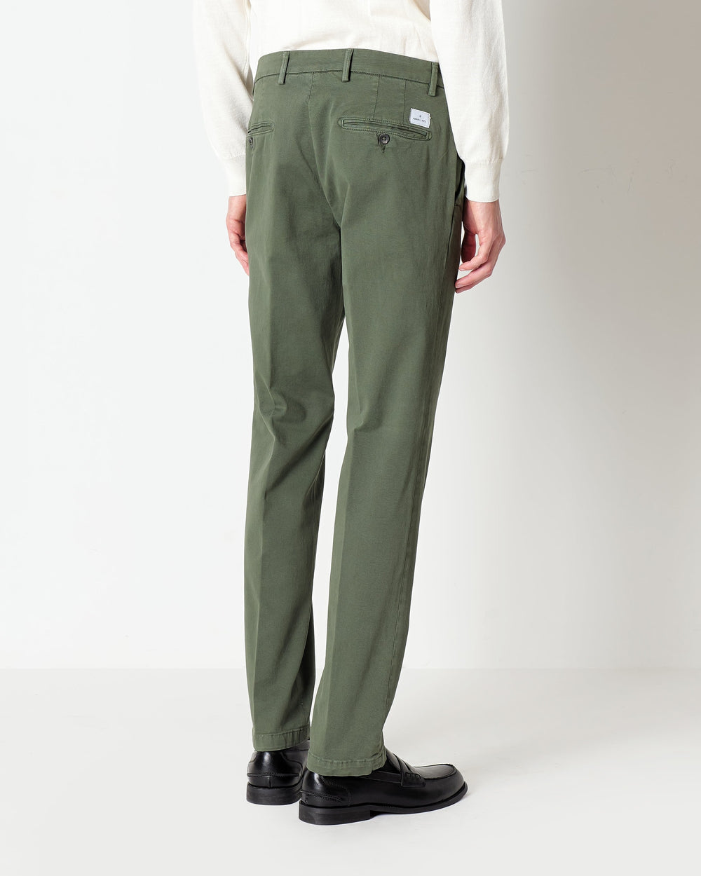 green slim fit stretch cotton twill trousers