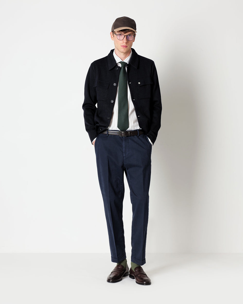 blue regular fit stretch cotton twill trousers