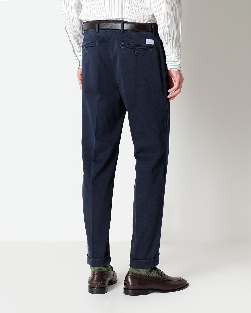 blue regular fit stretch cotton twill trousers