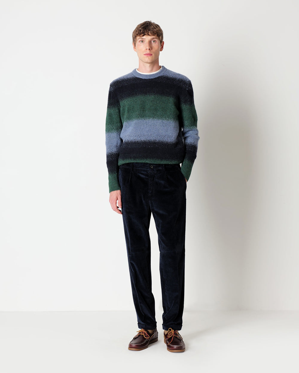 blue velvet 1000 stripes chino trousers with turn ups