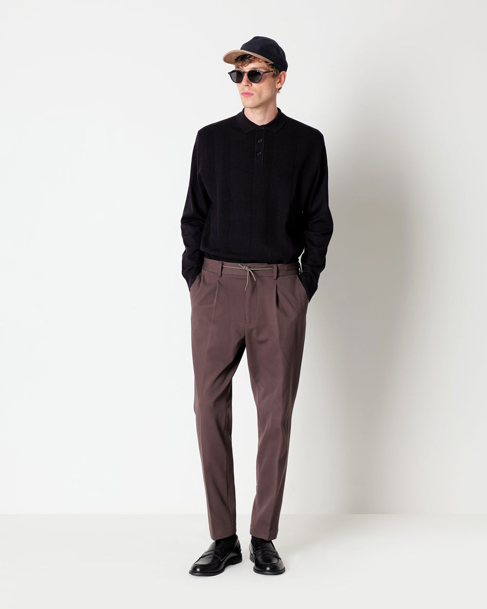 brown viscose blend twill jersey jogging trousers