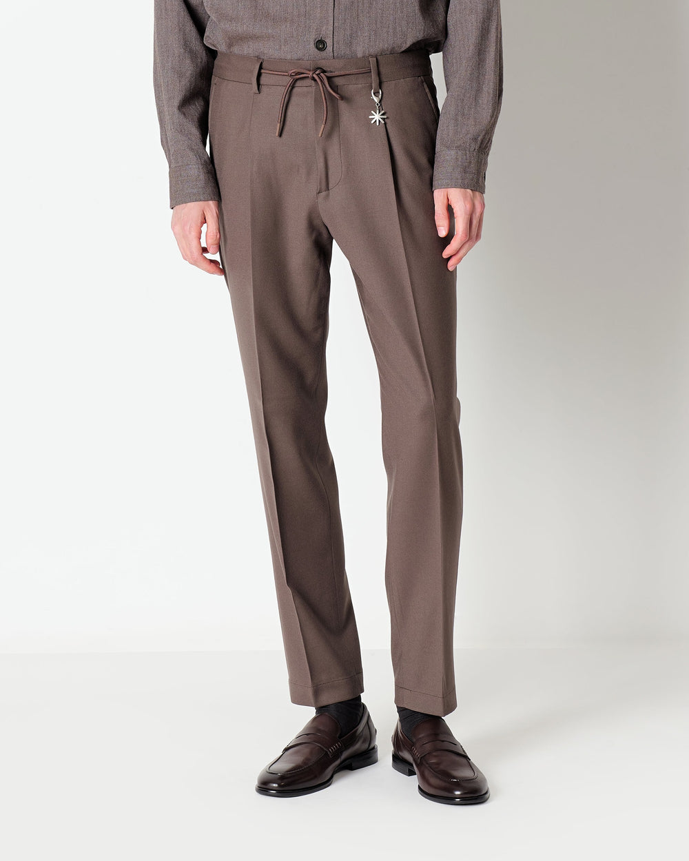 brown stretch wool flannel jogging trousers