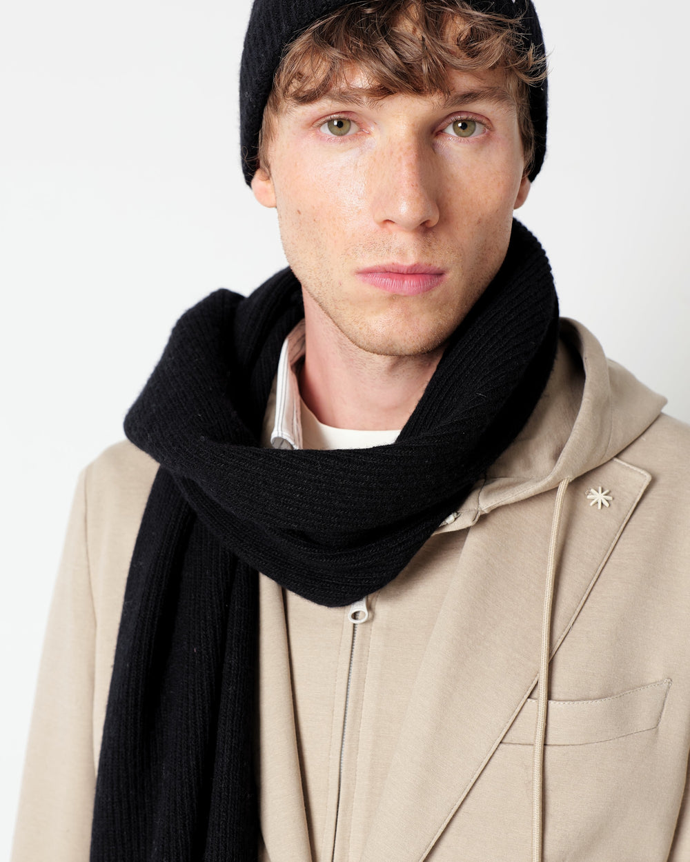 black english rib cashmere blend scarf