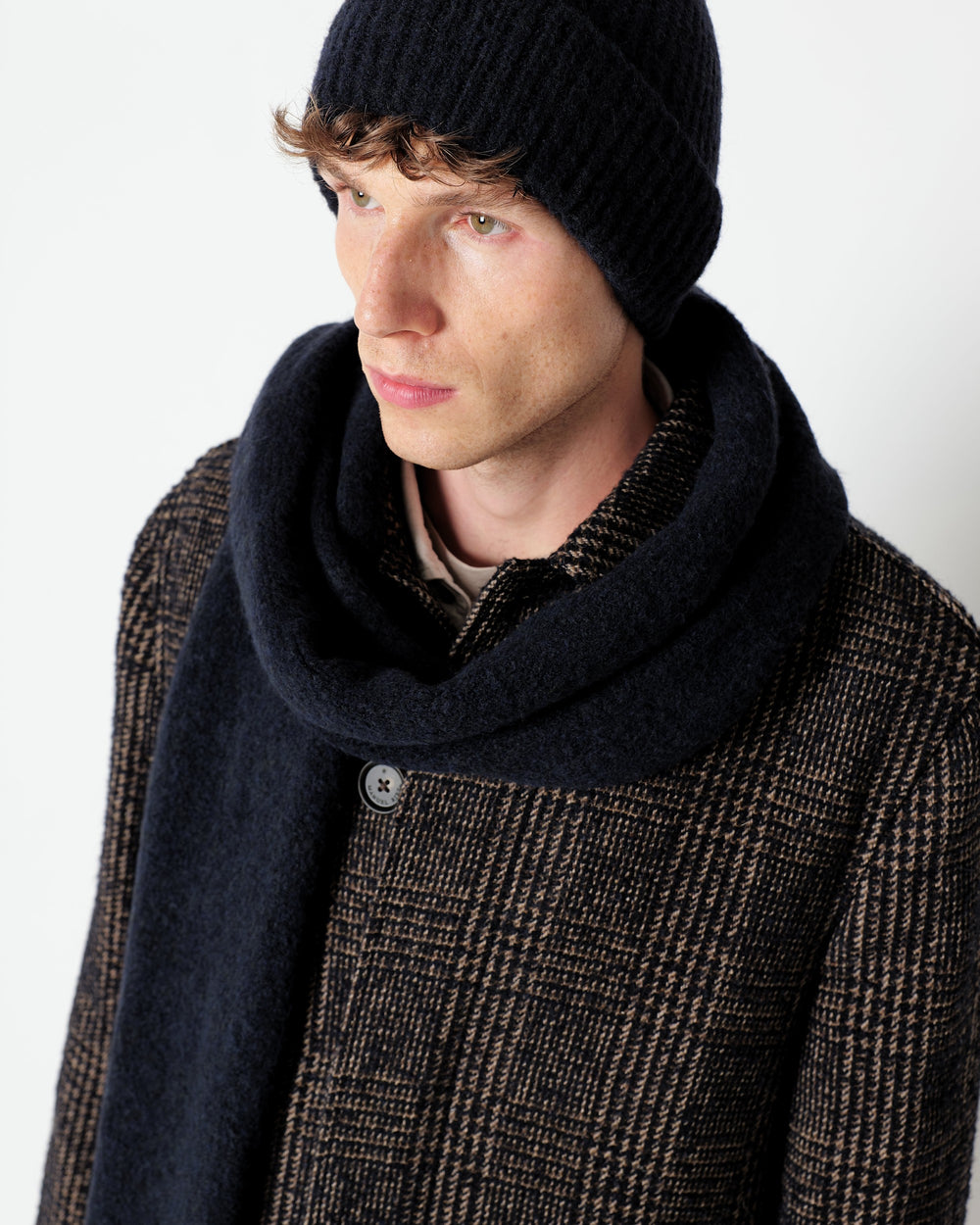 blue english rib wool blend scarf