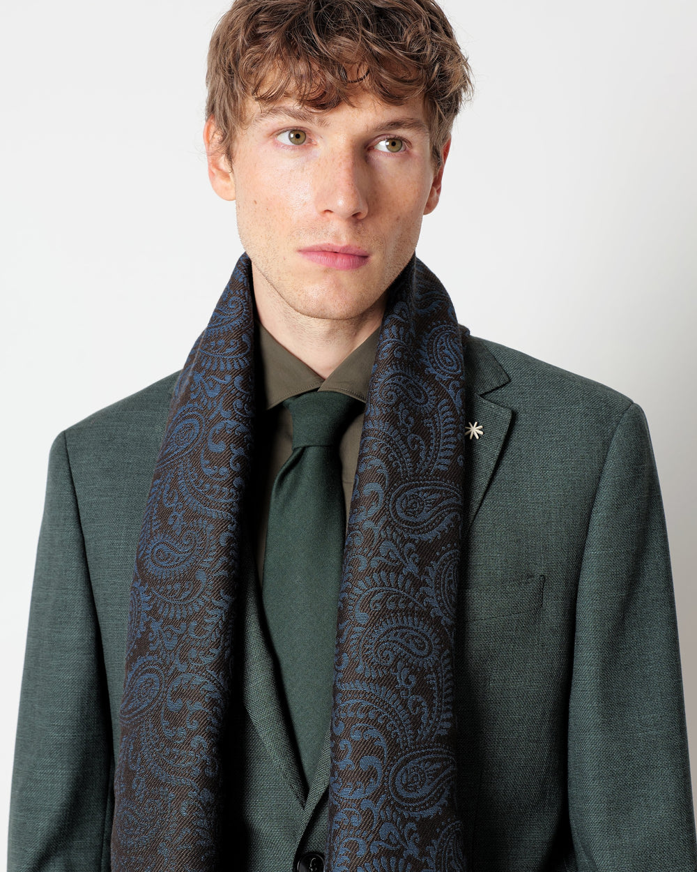 blue paisley wool and mohair blend scarf