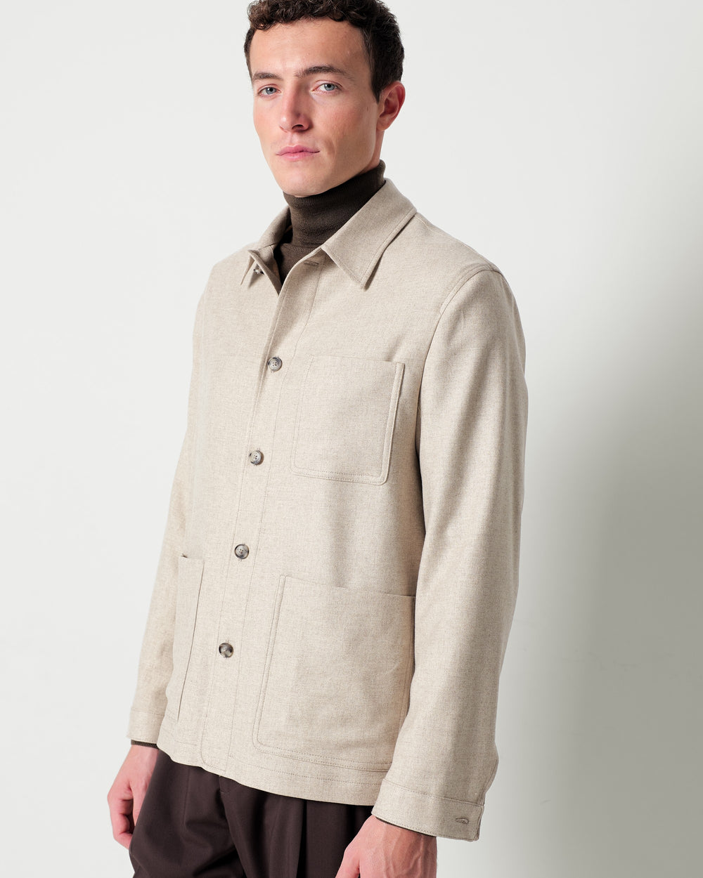 stretch wool blend twill overshirt