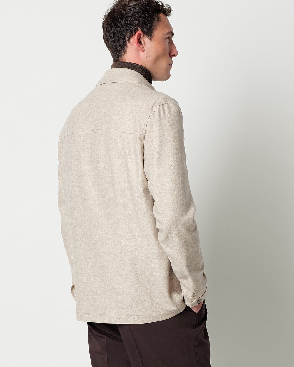 stretch wool blend twill overshirt