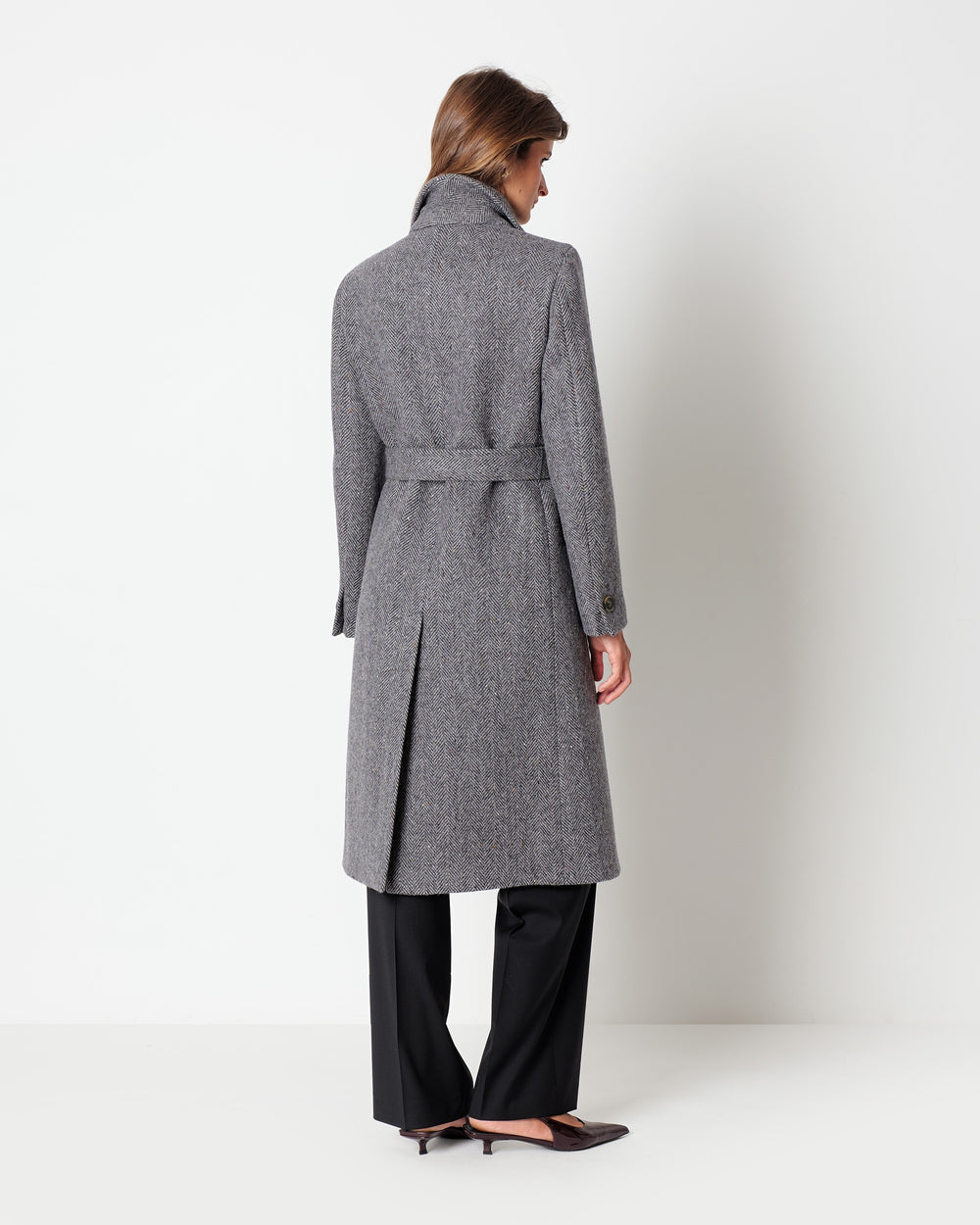 gray melange` chevron double breasted coat