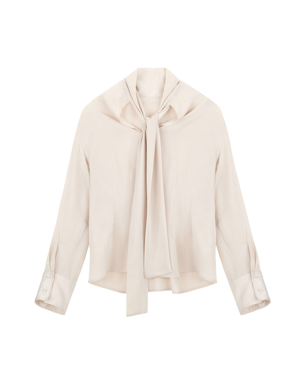 beige satin effect bow tie shirt