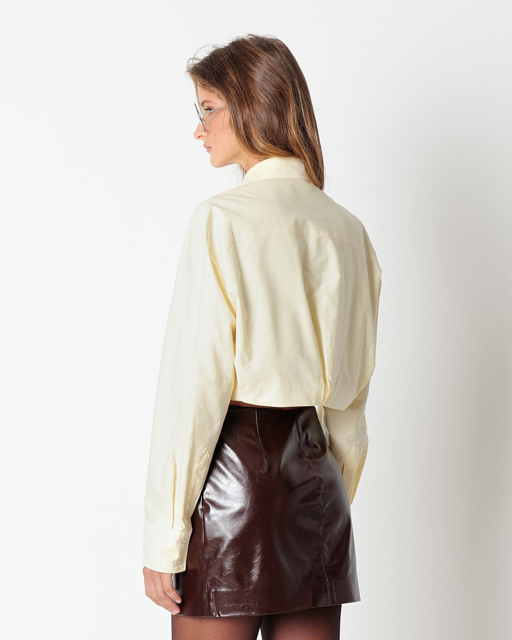 yellow cropped cotton blend oxford shirt