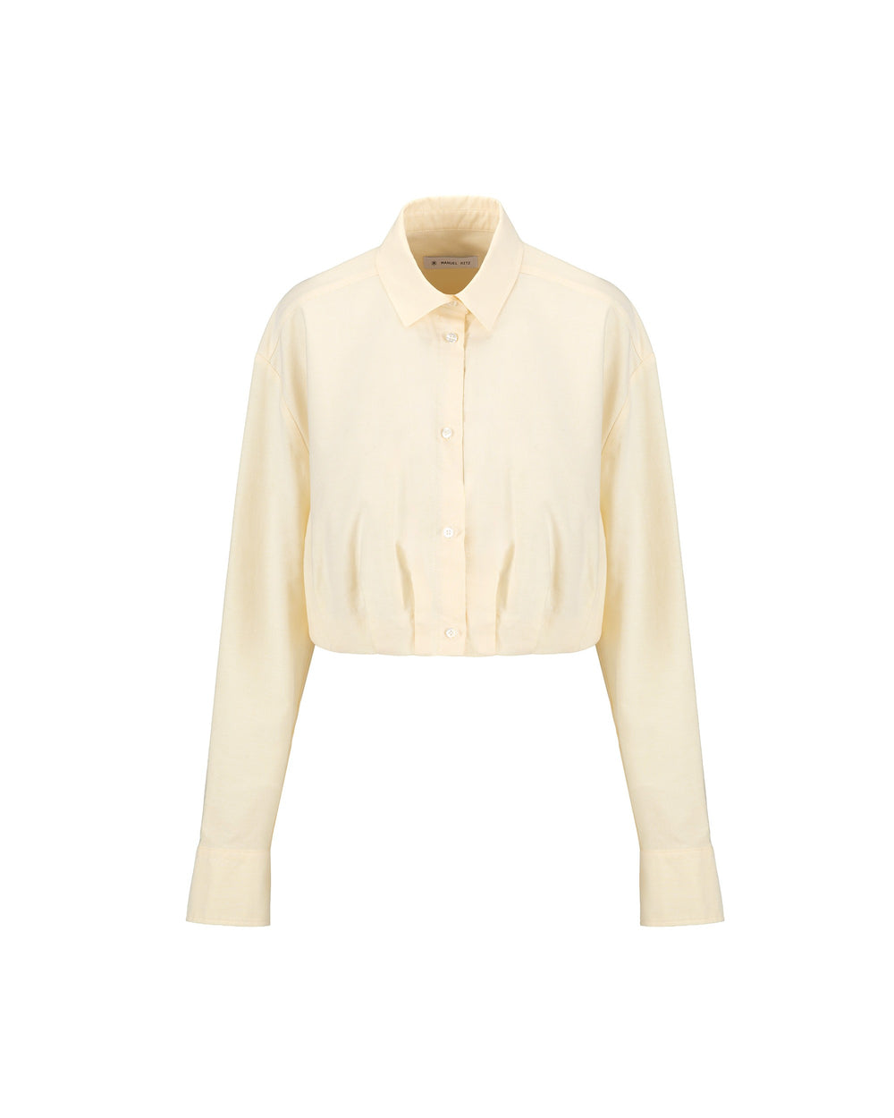 yellow cropped cotton blend oxford shirt