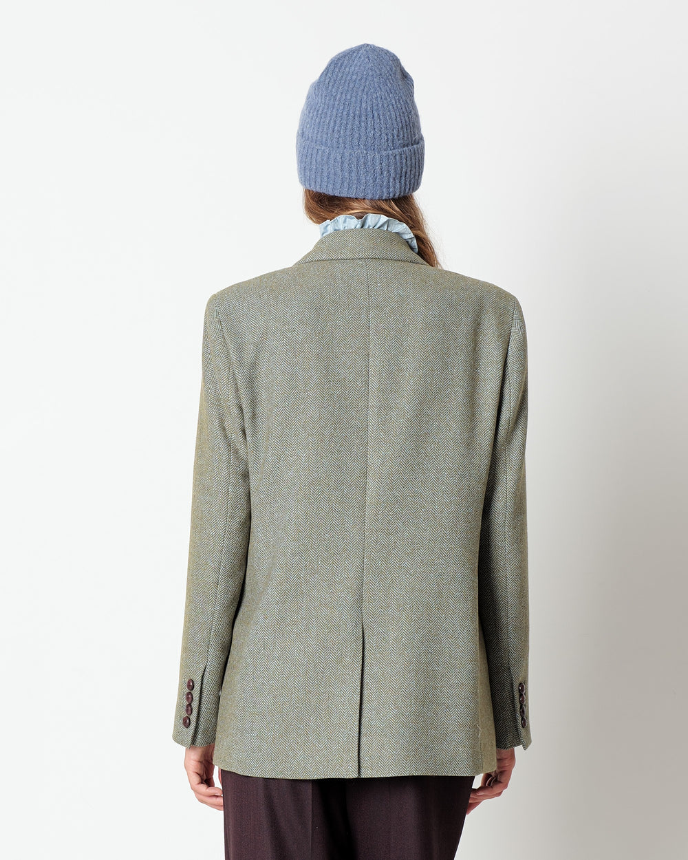 green wool blend chevron double breasted blazer