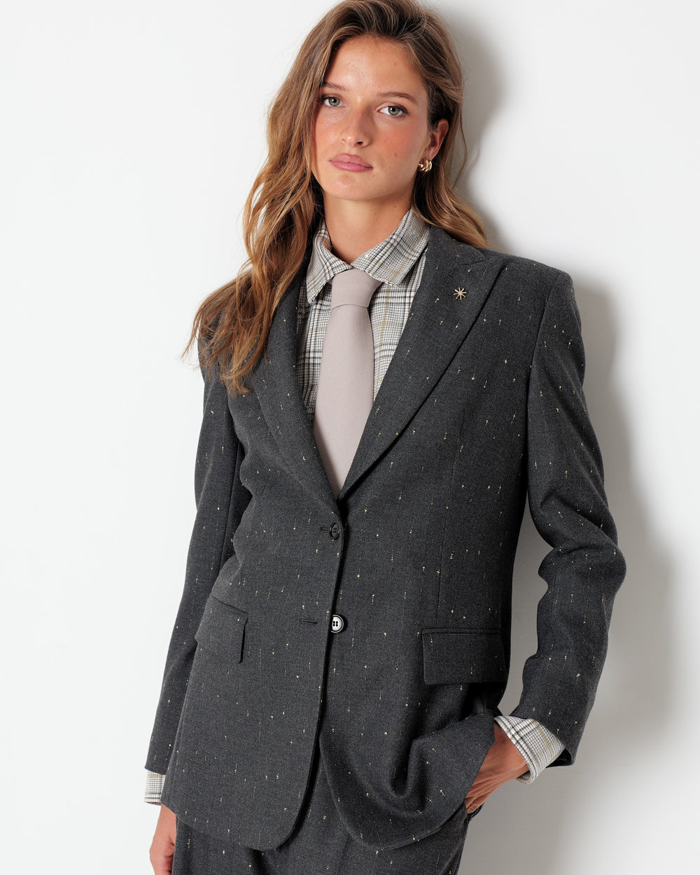 gray lurex pinstripe blazer