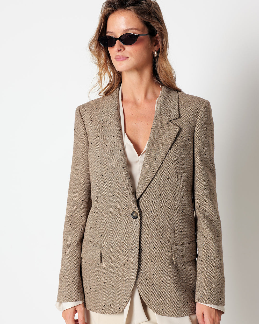 brown chevron blazer with appliques
