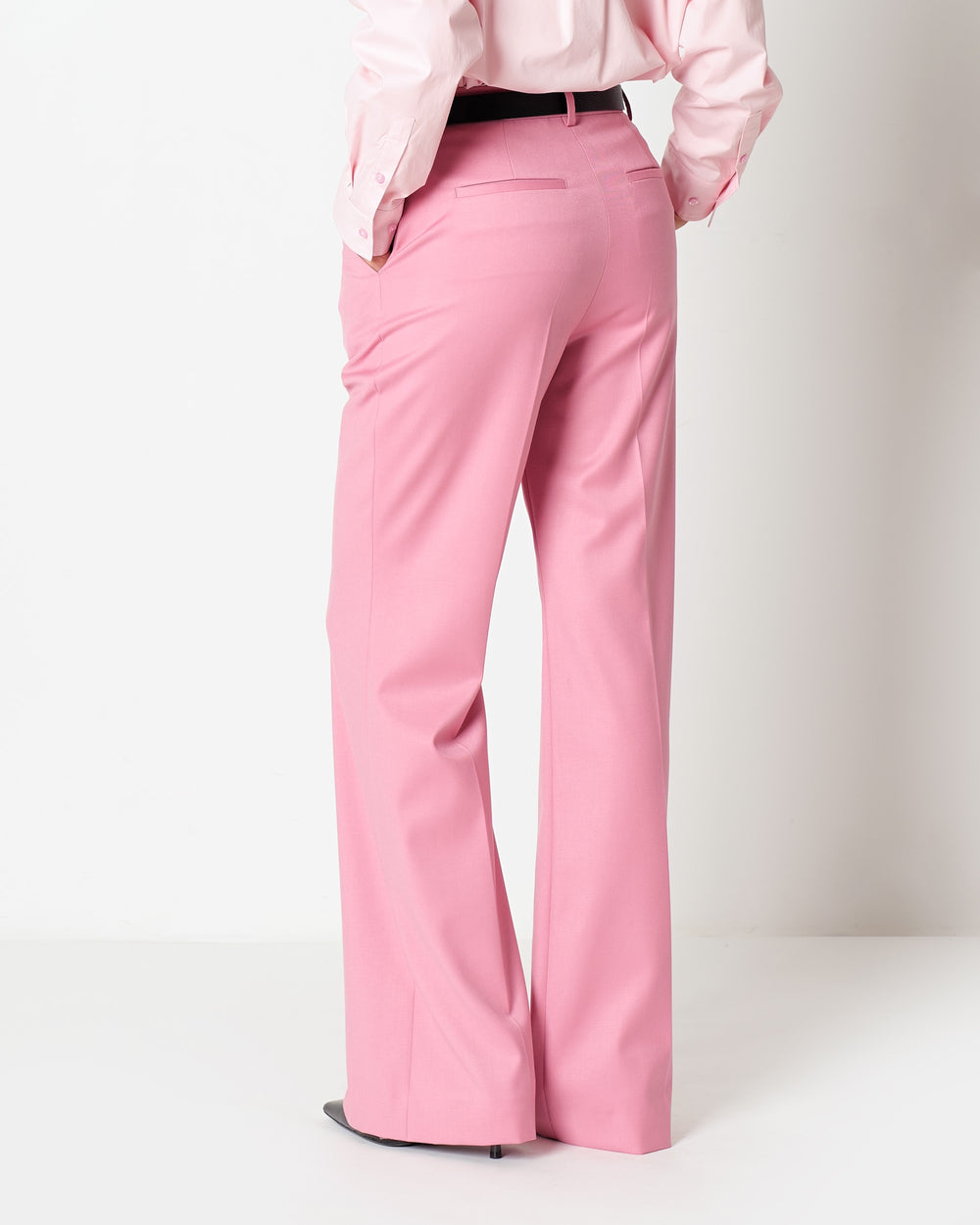 pink wide leg stretch viscose poly trousers