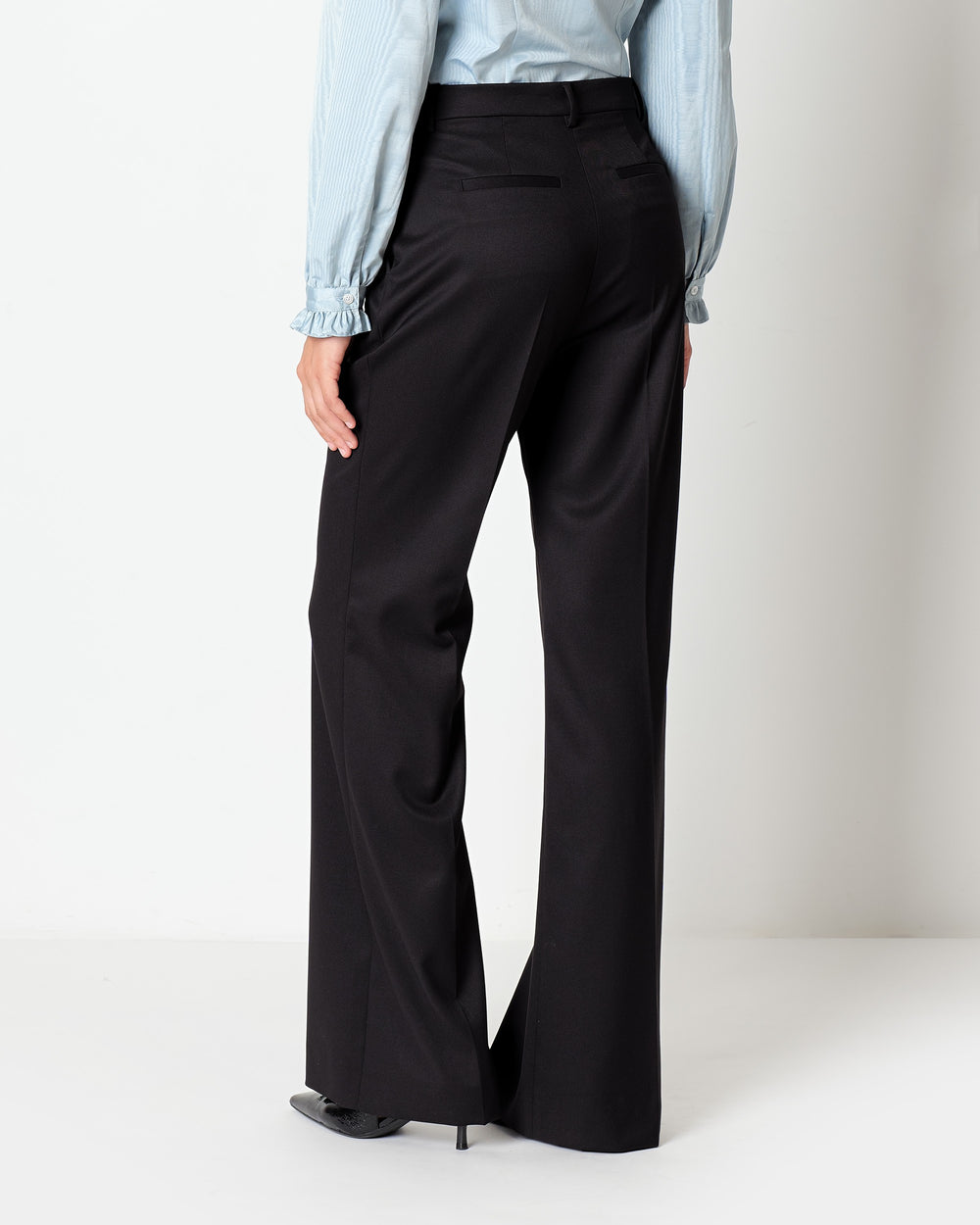 black wide leg stretch viscose poly trousers