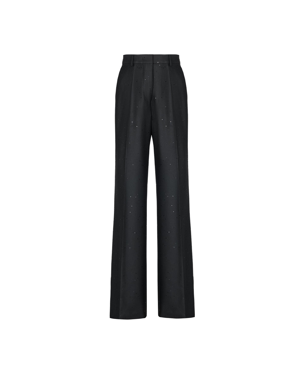 black wide leg pinstriped trousers with sequins