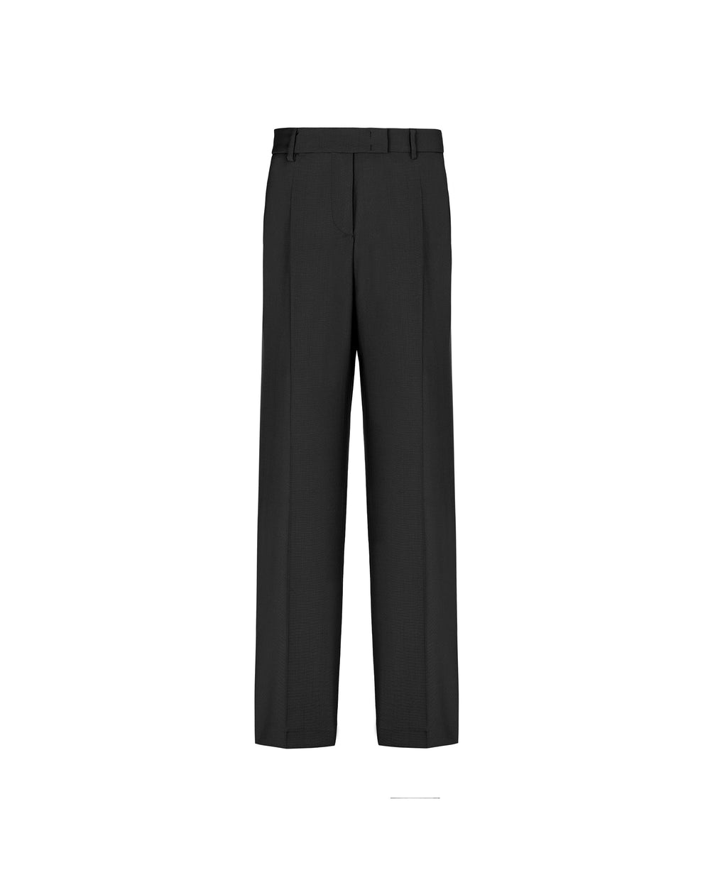 black stretch wool straight trousers